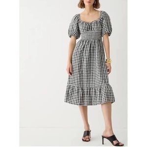 J. Crew Linen Smocked Gingham Dress